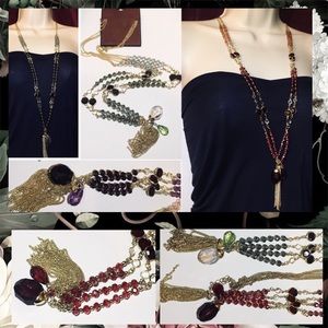 Vivid Glass Beaded Extra Long Tassel Drop Necklace